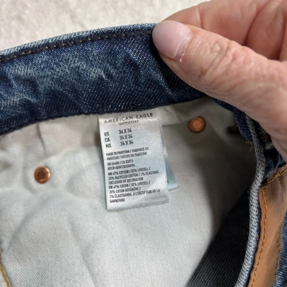 American Eagle Loose Fit Easyflex Jeans Mens 34x34 Medium Wash Wide Leg #1089
